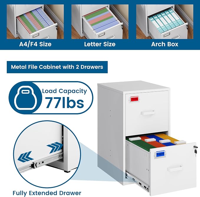 2 Drawer File Cabinet with Lock, 25.4" High Vertical Filing Cabinet, 17.7" Deep - Image 5