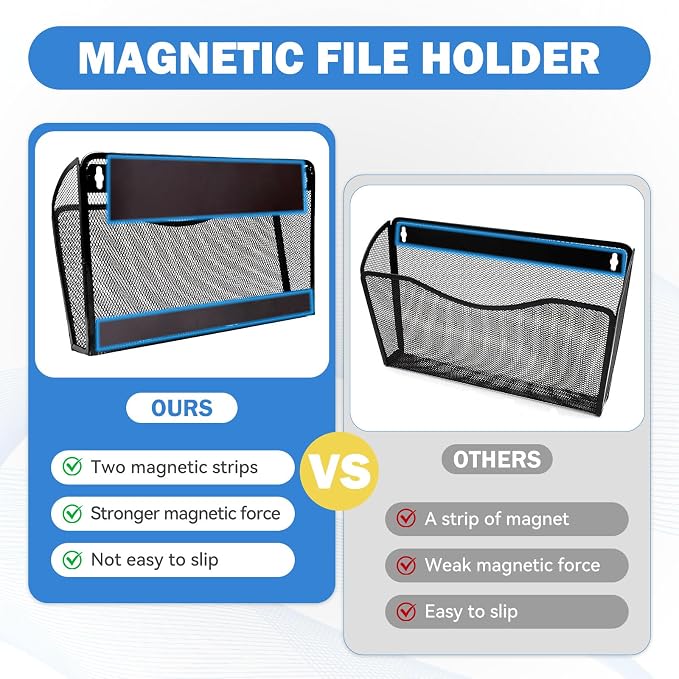 2-Pack Magnetic File Holder-File Folder Organizer, No Drilling Paper Document - Image 5