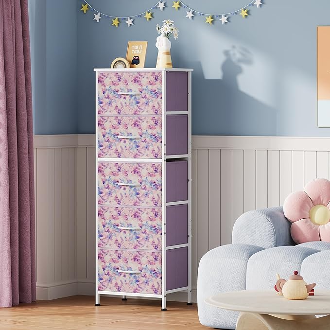 WLIVE Tall Dresser for Bedroom, 5 Drawer Dresser, Tie-Dye | 5 vertical fabric - Image 2