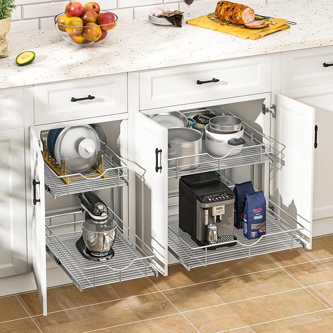 WelFurGeer 2-Tier Kitchen Cabinet Pullout Shelf and Drawer Organizer, Soft - Image 2