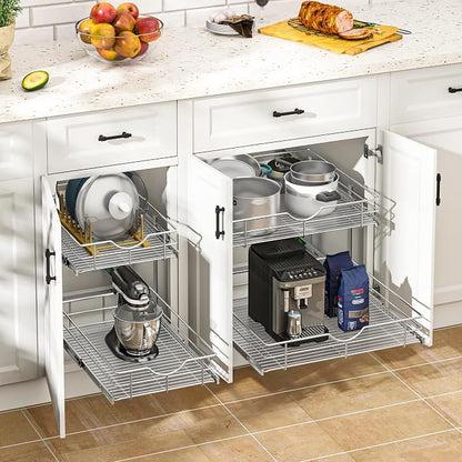 WelFurGeer 2-Tier Kitchen Cabinet Pullout Shelf and Drawer Organizer, Soft - Image 2