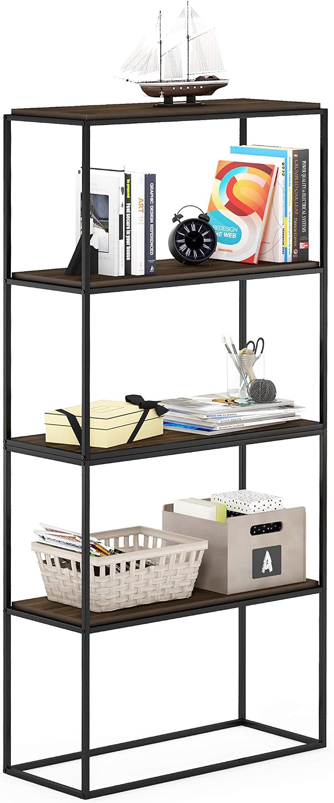 Furinno Moretti Modern Wide Stackable Metal Shelf, Columbia Walnut - Image 7