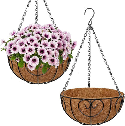 10 inch Metal Hanging Baskets for Plants Outdoor, 2 Pack Metal Wire Hanging by NatureCrafted