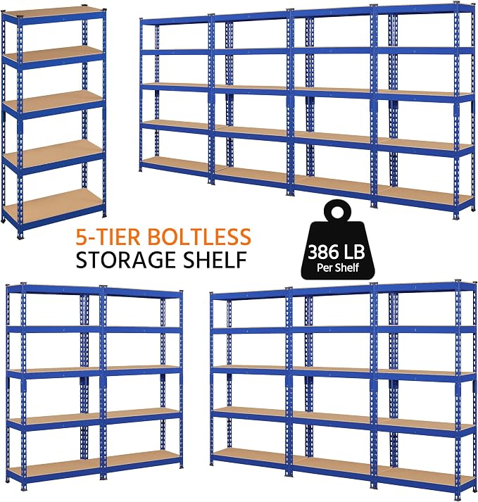 Topeakmart 3 PCS 5-Tier Utility Shelves, Metal Storage Shelves Garage Shelving - Image 6