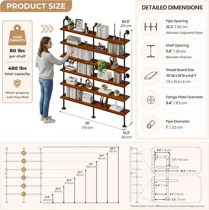 Industrial Ladder Shelf Bookcase, Wall Mounted Rustic Bookshelf, Retro Wood - Image 2