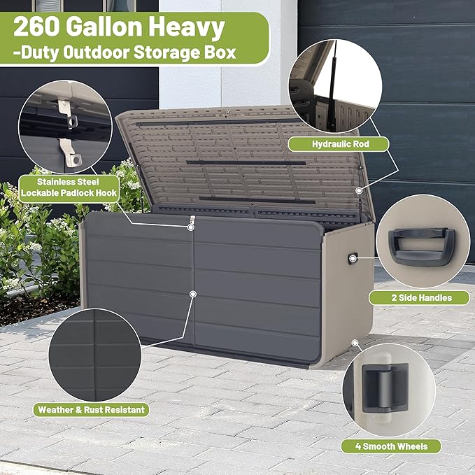 KUIKUI Deck Boxes Outdoor Waterproof, Large Outdoor Deck Box - Image 2