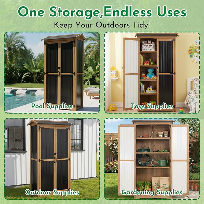Ketive Outdoor Storage Cabinet, Wood & Metal Garden Cabinet - Image 8