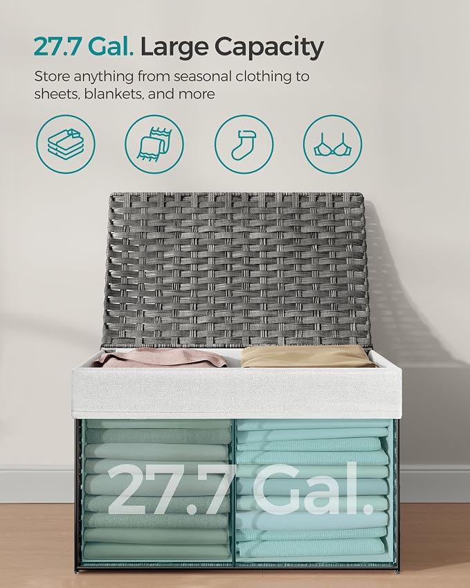 SONGMICS Storage Basket with Lid, Woven Blanket Storage Bin with Handles - Image 8