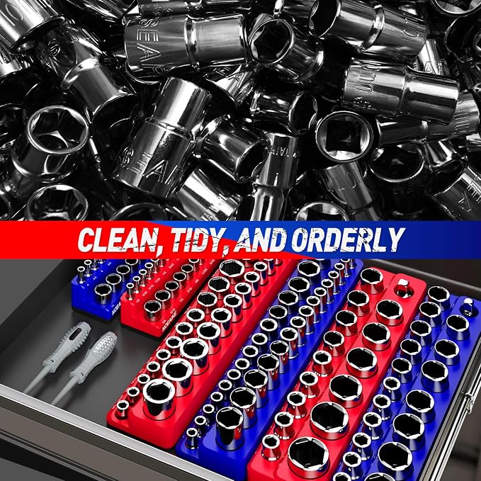 Magnetic Socket Organizer, 1/4 Inch Drive Sockets Holder, Holds 141 - Image 7