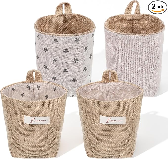 2 Pack Hanging Basket for Door, Small Wall Hanging Storage Bags Jute Wall by Unknown