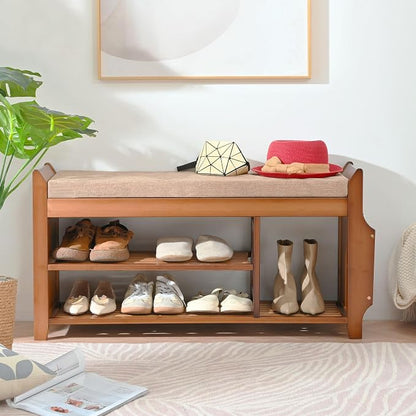 PETKABOO Shoe Bench with Hidden Drawer and Side Holder, 2 Tier Entryway Bench - Image 3