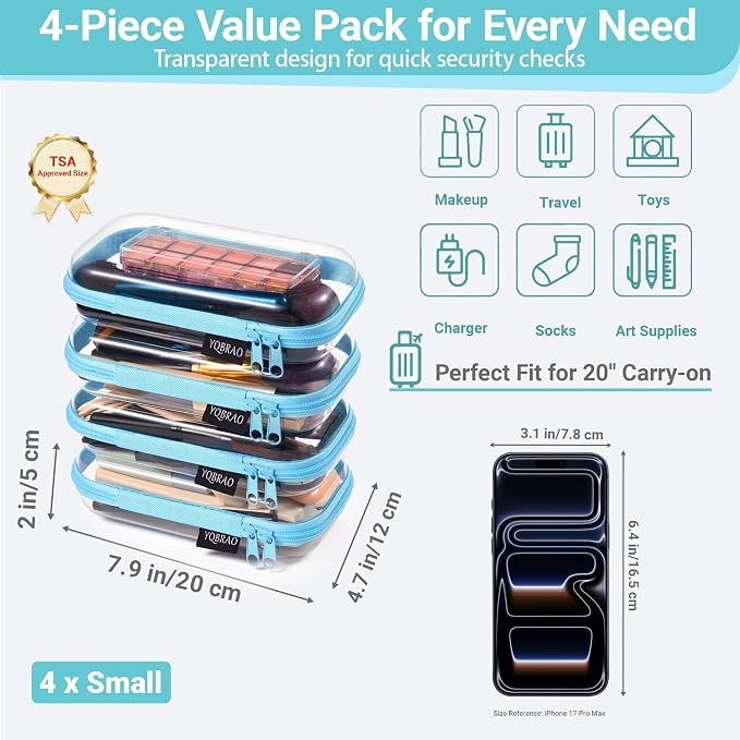 YQBRAO 4-Pack Clear Hard Shell Zipper Case, 1.2mm Ultra-Thick Diaper Bag - Image 4