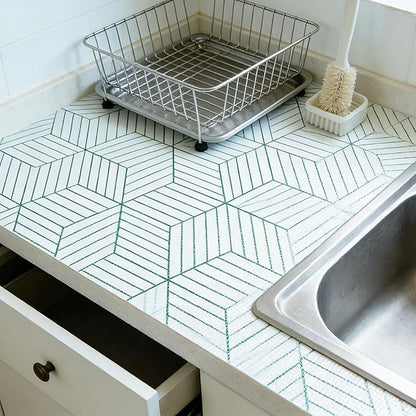 Green Geometric line Pattern Shelf Liners, Non-Adhesive and Anti-Slip Thickened - Image 8