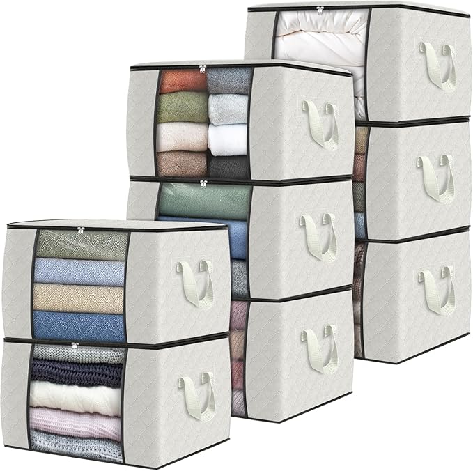 Fab totes 8 Pack Clothes Storage, Foldable Thick Fabric Blanket Storage Bags by Fabtotes