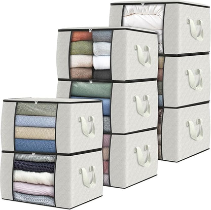 Fab totes 8 Pack Clothes Storage, Foldable Thick Fabric Blanket Storage Bags by Fabtotes