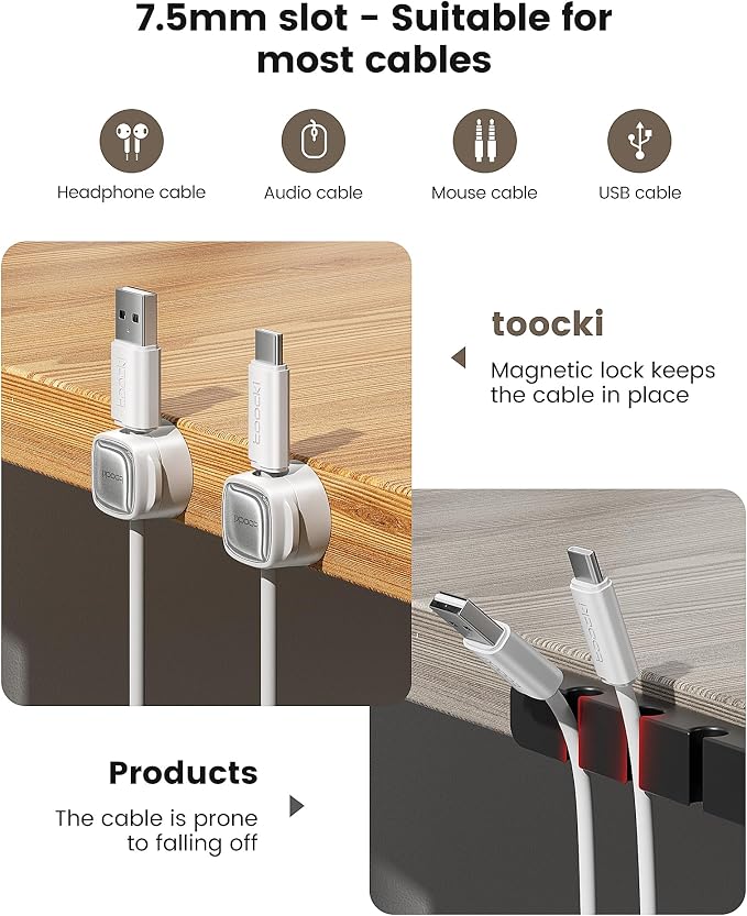 6 Pack Magnetic Cable Clips – Cord Organizer & Holder, Toocki Adhesive Cable - Image 9