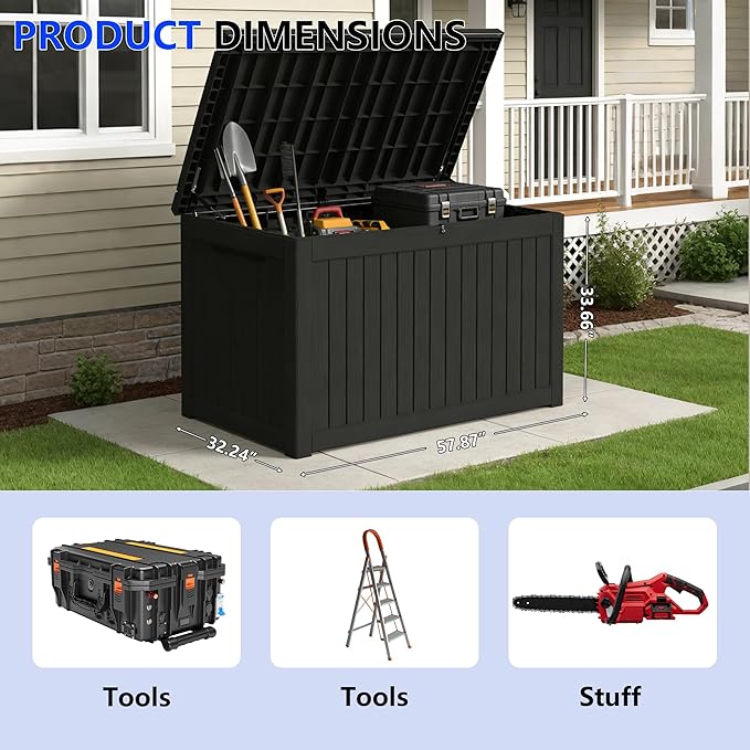 270 Gallon Outdoor Storage Box Resin Deck Box All Weather Waterproof Large - Image 2