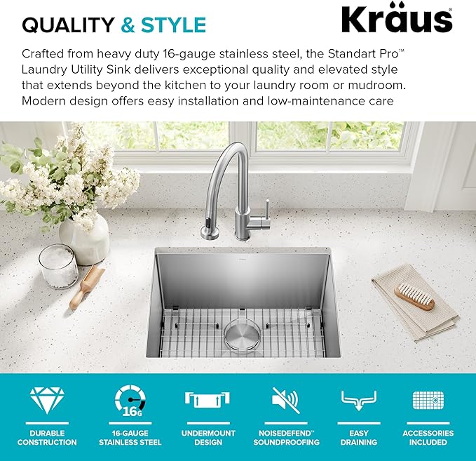 Kraus KHU101-24L Standart PRO 24-inch Undermount 16 Gauge Single Bowl Laundry - Image 4
