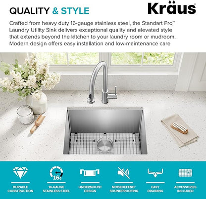 Kraus KHU101-24L Standart PRO 24-inch Undermount 16 Gauge Single Bowl Laundry - Image 4