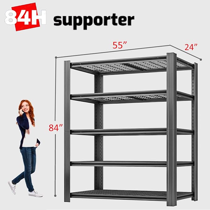 5 Tier Metal Shelving Unit, Adjustable Storage Shelves, Living Room - Image 3