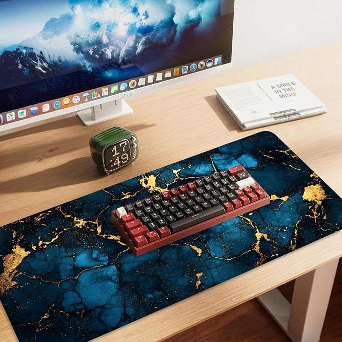 Blue Marble Gold Vein Mouse Pad – Large Extended Desk Mat 35.43 x 15.75 in – - Image 2
