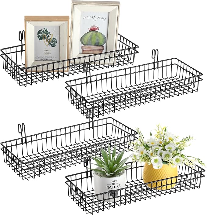 Blulu 4 Pcs 15.75 x 5.91 x 1.97 Inch Metal Grid Wall Baskets by Blulu