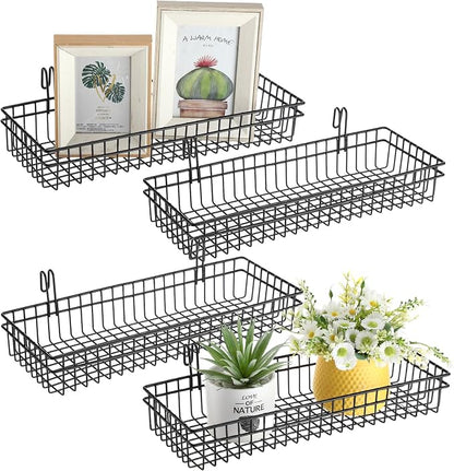 Blulu 4 Pcs 15.75 x 5.91 x 1.97 Inch Metal Grid Wall Baskets by Blulu