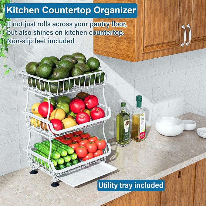 OKZEST 3-Tier Rolling Pantry Floor Organizers and Storage Cart - Image 8