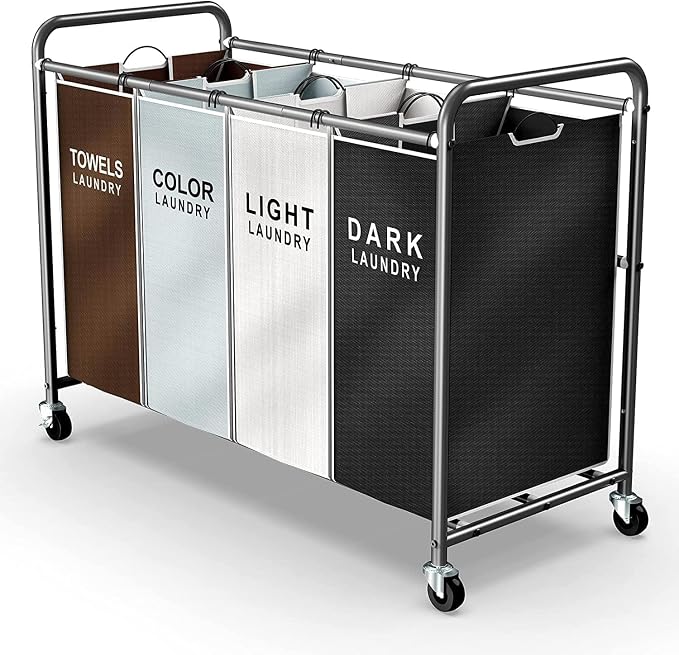 ROMOON Laundry Hamper Sorter Cart: 4-Section Organizer by ROMOON