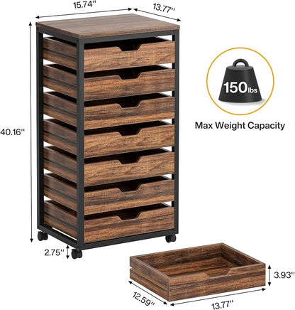 Tribesigns 7-Drawer File Cabinet, Wood Mobile Storage Drawer, Rustic Brown | - Image 2