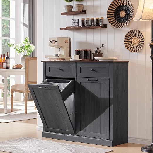 Double Tilt Out Trash Cabinet, 20 Gallon Farmhouse Laundry Hamper Cabinet by IFGETEnrichYourLivingSpace