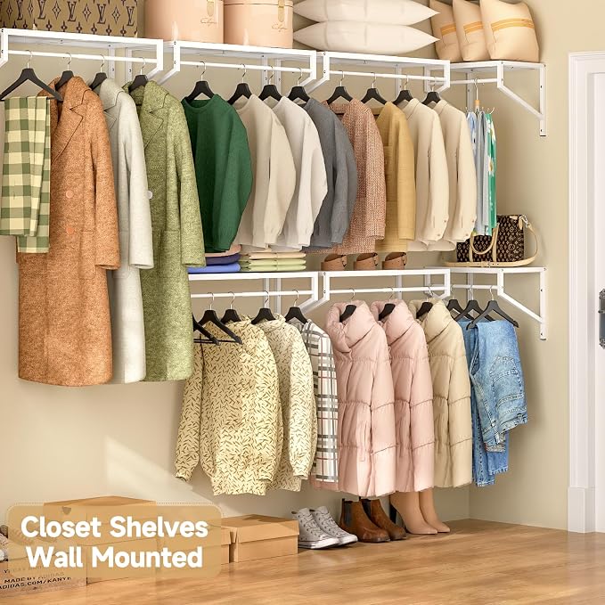 ThreeHio Expandable Closet Shelves Wall Mounted, 2 Pack Closet Shelving - Image 2