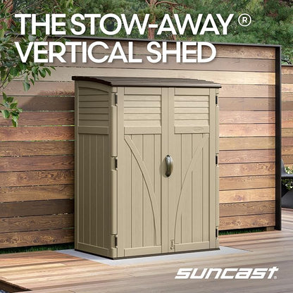 Suncast Outdoor Storage Shed, Water Resistant Resin Vertical Outdoor Storage - Image 3