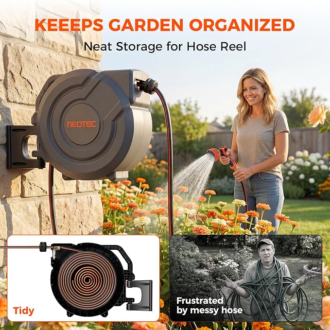 Upgraded Retractable Garden Hose Reel 5/8 inch x 100 ft Wall-Mounted 9 Pattern - Image 2