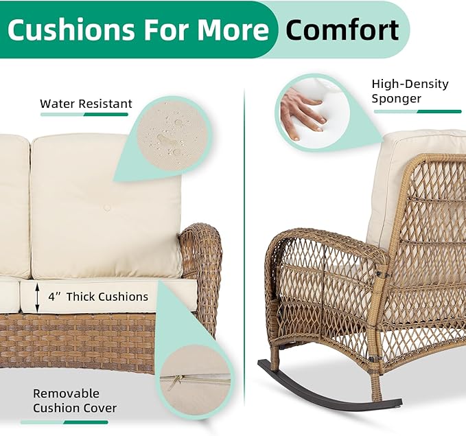 VIVIJASON Outdoor Wicker Loveseat Rocking Chair - Image 5