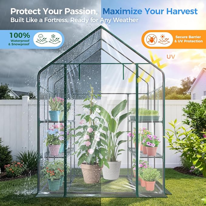 Ohuhu Plastic Greenhouse for Outdoors: Portable Walk in Plant Green House - Image 5
