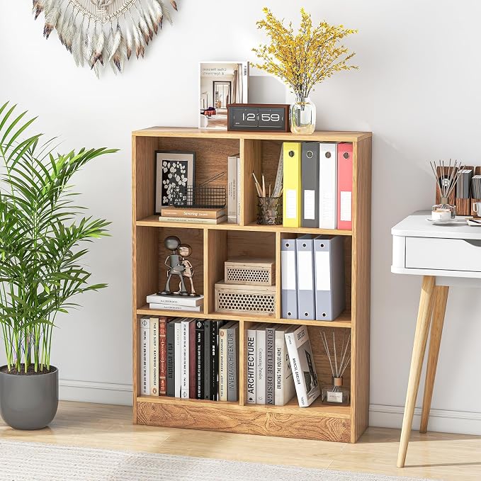 Giantex 7 Cube Bookcase, 4-Tier Freestanding Bookshelf w/ 7 Open Compartments - Image 3