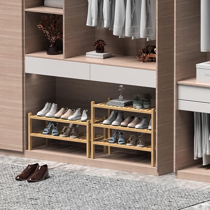 (Thick Bamboo Shoe Rack for Entryway, 3-Tier Free Standing Shoe Racks Stackable - Image 4