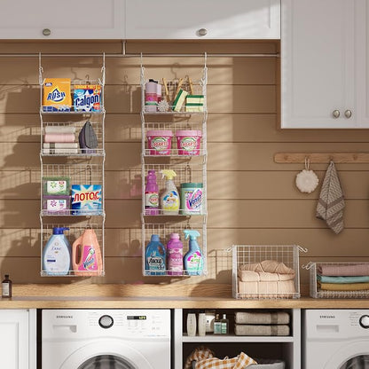 4-Tier Hanging Laundry Room Organizer: Foldable Wire Shelf Basket - Image 4
