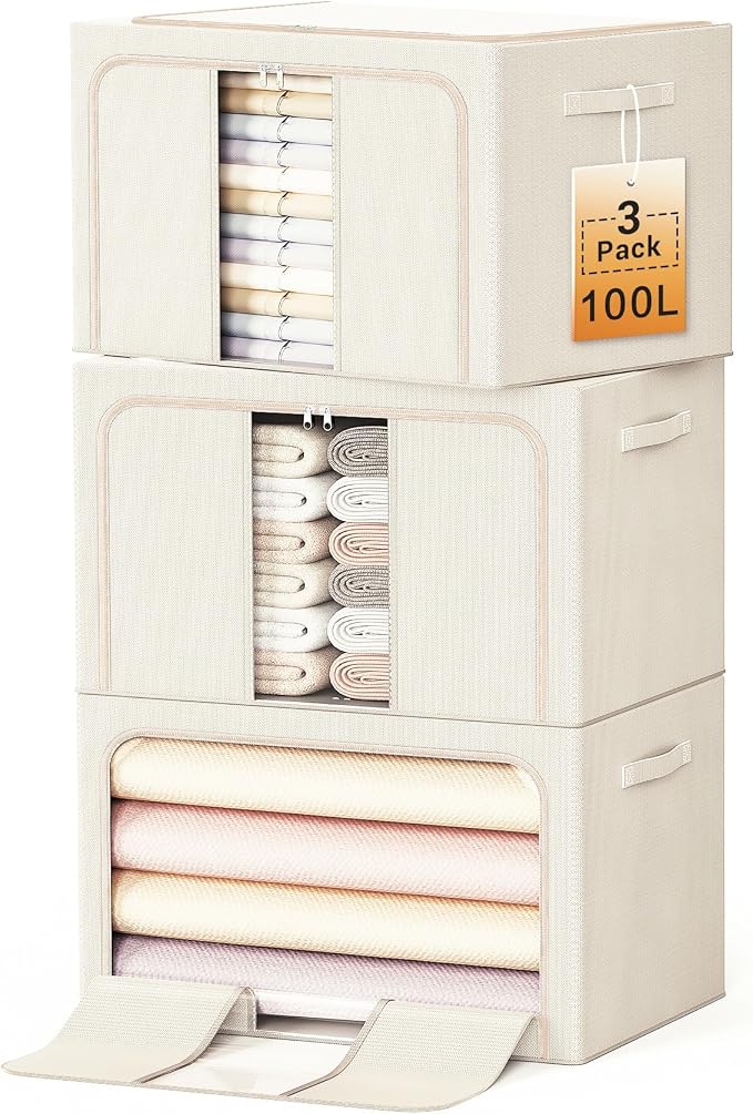 Clothes Storage Bins with Metal Frame, Foldable Clothes Organizers Storage by LeArex