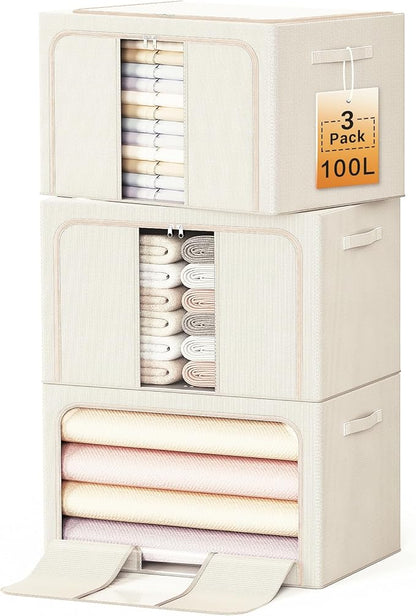 Clothes Storage Bins with Metal Frame, Foldable Clothes Organizers Storage by LeArex