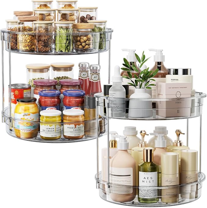 LAMU 2 Pack 2 Tier Lazy Susan Turntable Organizer 12'' Rotating Spice Rack by YourHome-OrganizationHelper