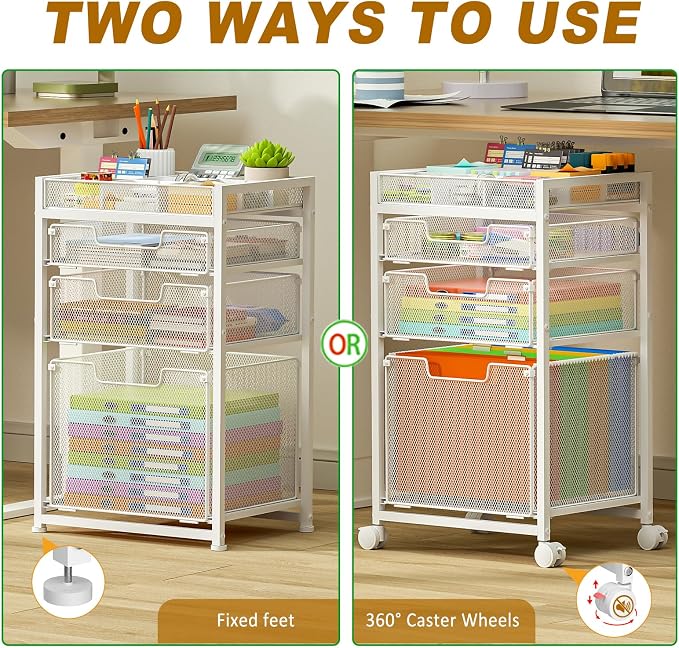 Rolling File Cart with 3 Storage Drawers, Under Desk Organizer with DIY Divider - Image 4