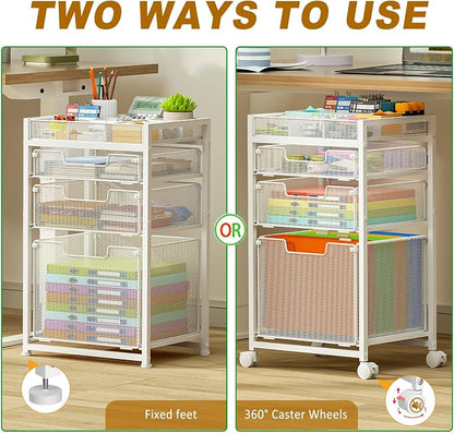Rolling File Cart with 3 Storage Drawers, Under Desk Organizer with DIY Divider - Image 4
