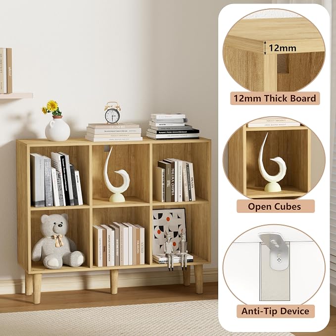 6 Cube Bookcase, Wooden Book Shelf Cube Storage Organizer - Image 4