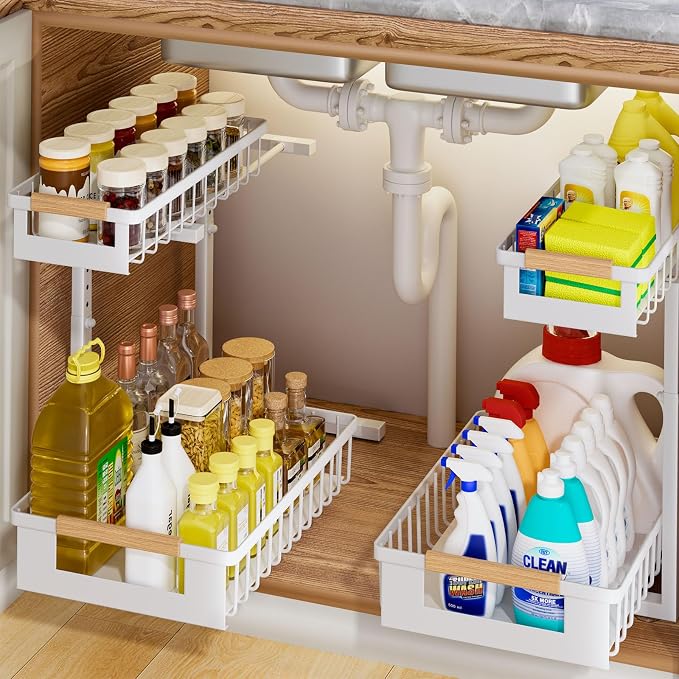 2 Pack Under Sink Organizer, 2 Tier Pull Out Cabinet Organizer by GUUKAR