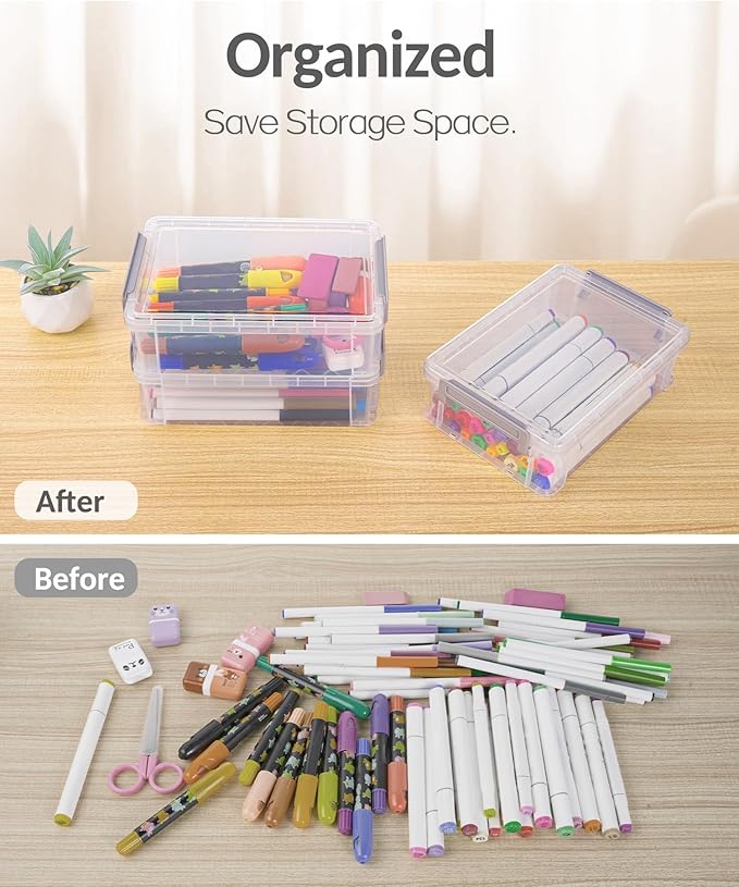 Sooez 6 Pack Extra Large Pencil Box, Plastic Pencil Case Crayon Box | Clear - Image 7