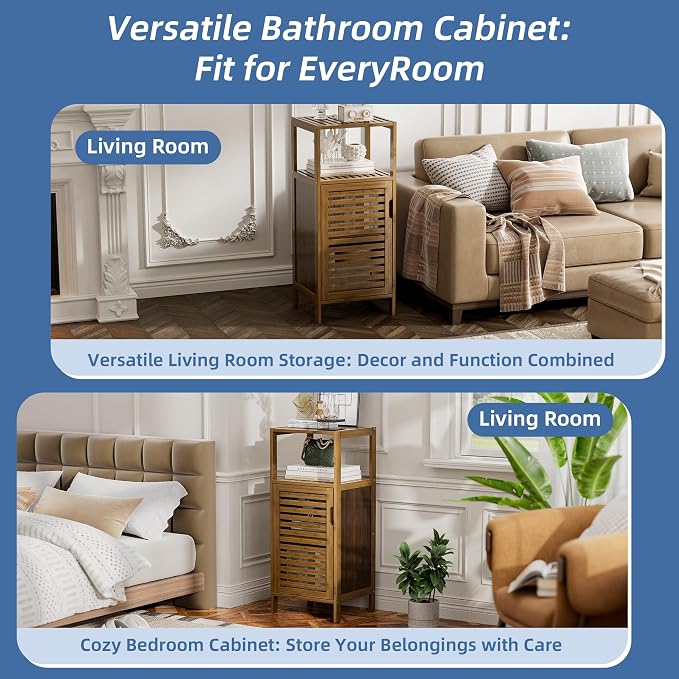 HITNET Bathroom Cabinet, Bamboo Floor Cabinet Free Standing, 4 Tier Sofa Side - Image 8