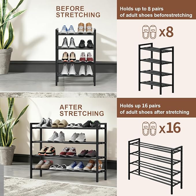 4-Tier Expandable Shoe Rack, Adjustable Shoe Shelf Storage Organizer Heavy Duty - Image 4