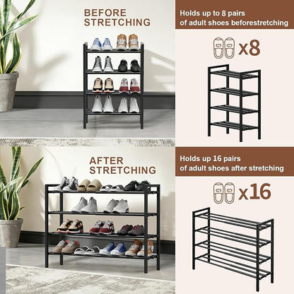 4-Tier Expandable Shoe Rack, Adjustable Shoe Shelf Storage Organizer Heavy Duty - Image 4
